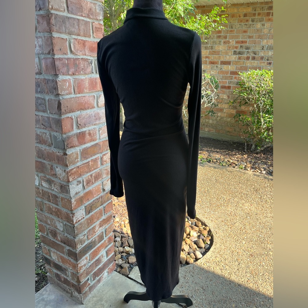 Half Zip Ribbed Knit Bodycon Maxi Dress Women's Sz L - Picture 2 of 5